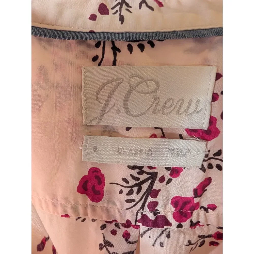 J.Crew Collarless Puff Sleeve Shirt Budding Floral Blush Pink Size 8
